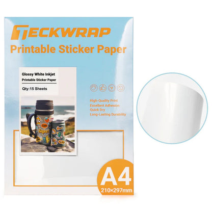 Inkjet Sticker Paper Glossy White / 15 Hojas Adhesivas Blanco Brillante Para Sticker Viniles Teckwrap