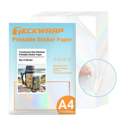 Inkjet Sticker Paper Translucent Holo / 15 Hojas Stickers Translúcidas Holográficas Arcoiris Viniles Teckwrap