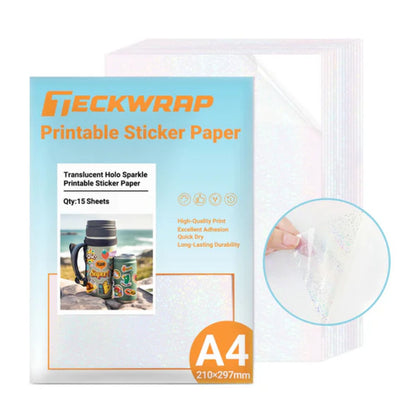 Inkjet Sticker Paper Translucent Holo / 15 Hojas Stickers Translúcidas Holográficas Brillo Viniles Teckwrap