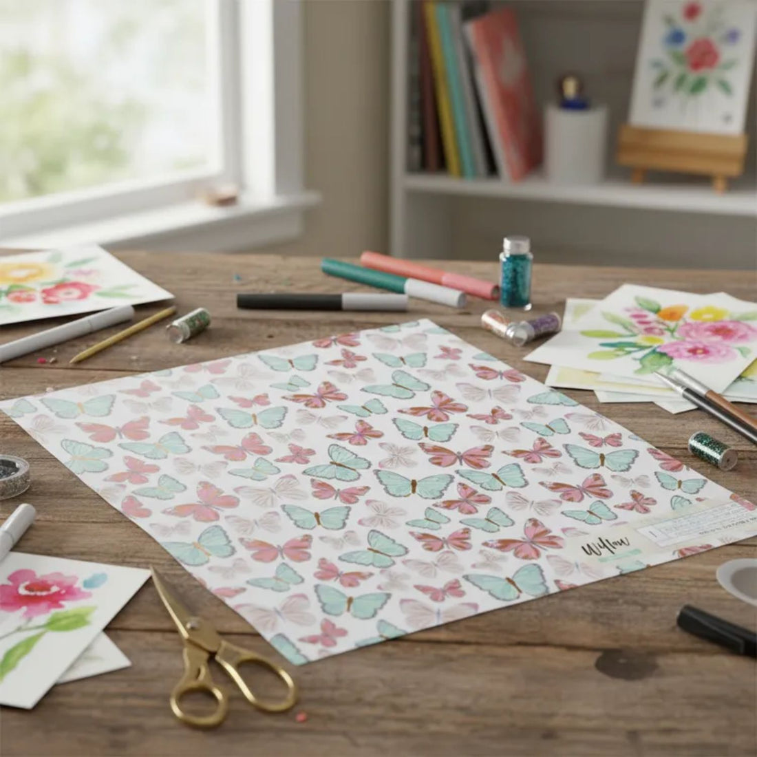 Willow Vellum Paper Sheet / 1 Hoja Papel Albanene Mariposas 12" Papel, Hojas Sueltas Crate Paper