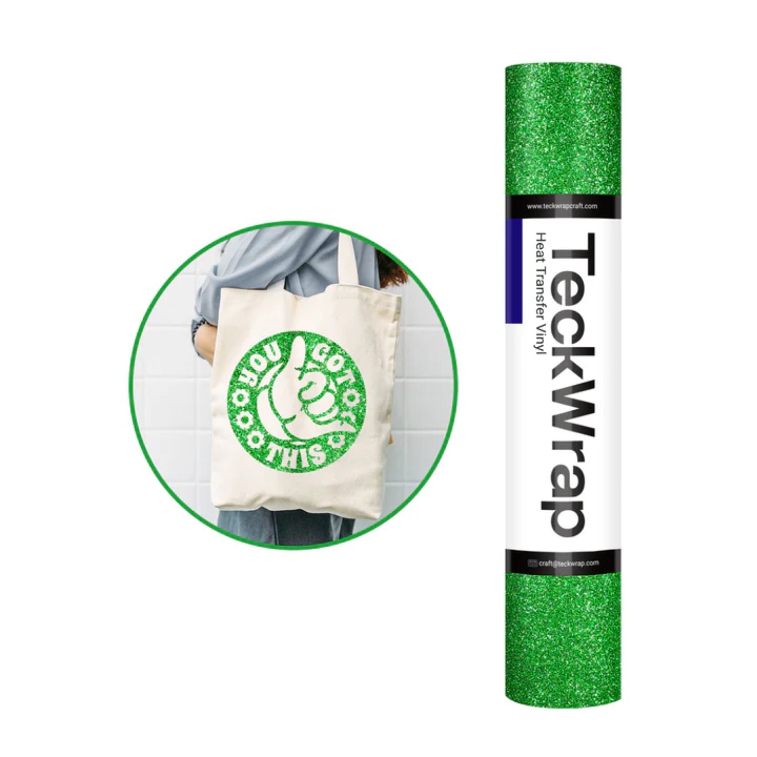 Glitter Heat Transfer Vinyl Apple Green / Vinil Diamantina Termoadhesivo Verde Manzana Viniles Teckwrap