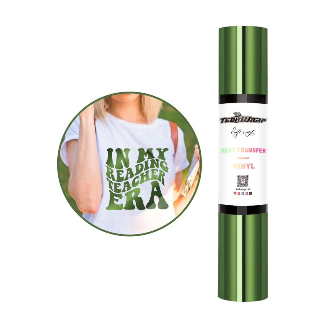 Metallic Chrome Heat Transfer Vinyl Olive / Vinil Metálico Termoadhesivo Verde Olivo Viniles Teckwrap