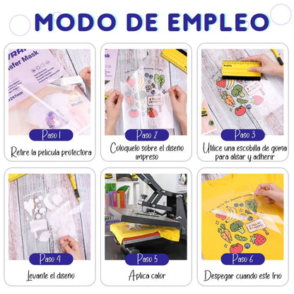 Heat Transfer Mask Sheets / 15 Hojas de Transfer Térmico Transparente Liner Viniles Teckwrap