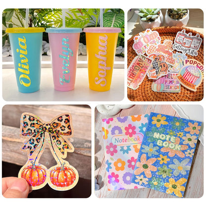 Laminate Sheets Rainbow Holographic / 50 Hojas Laminado Autoadhesivo Arcoiris Holo Acetato y Especializados Teckwrap