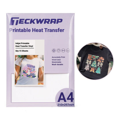 Printable Inkjet HTV Sheets / 15 Hojas Imprimibles Transferencia de Calor Acetato y Especializados Teckwrap