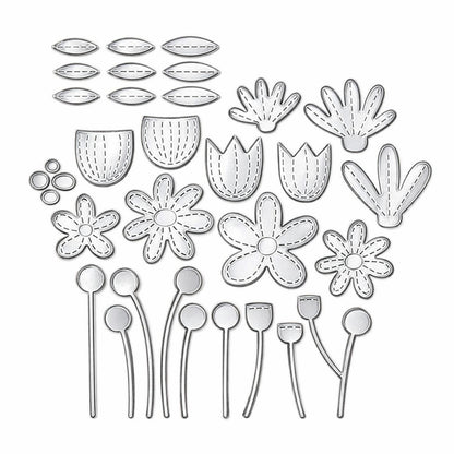 Suaje de Flores Pequeñas con Puntadas Dados de Corte / Suajes / Troqueles Hobbees