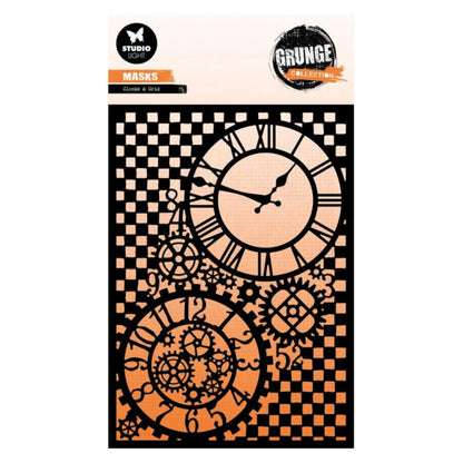 Masks Stencils Nr. 334 Clocks &amp; Grid / Estencil Reloj y Cuadricula Esténciles / Plantillas Studio Light