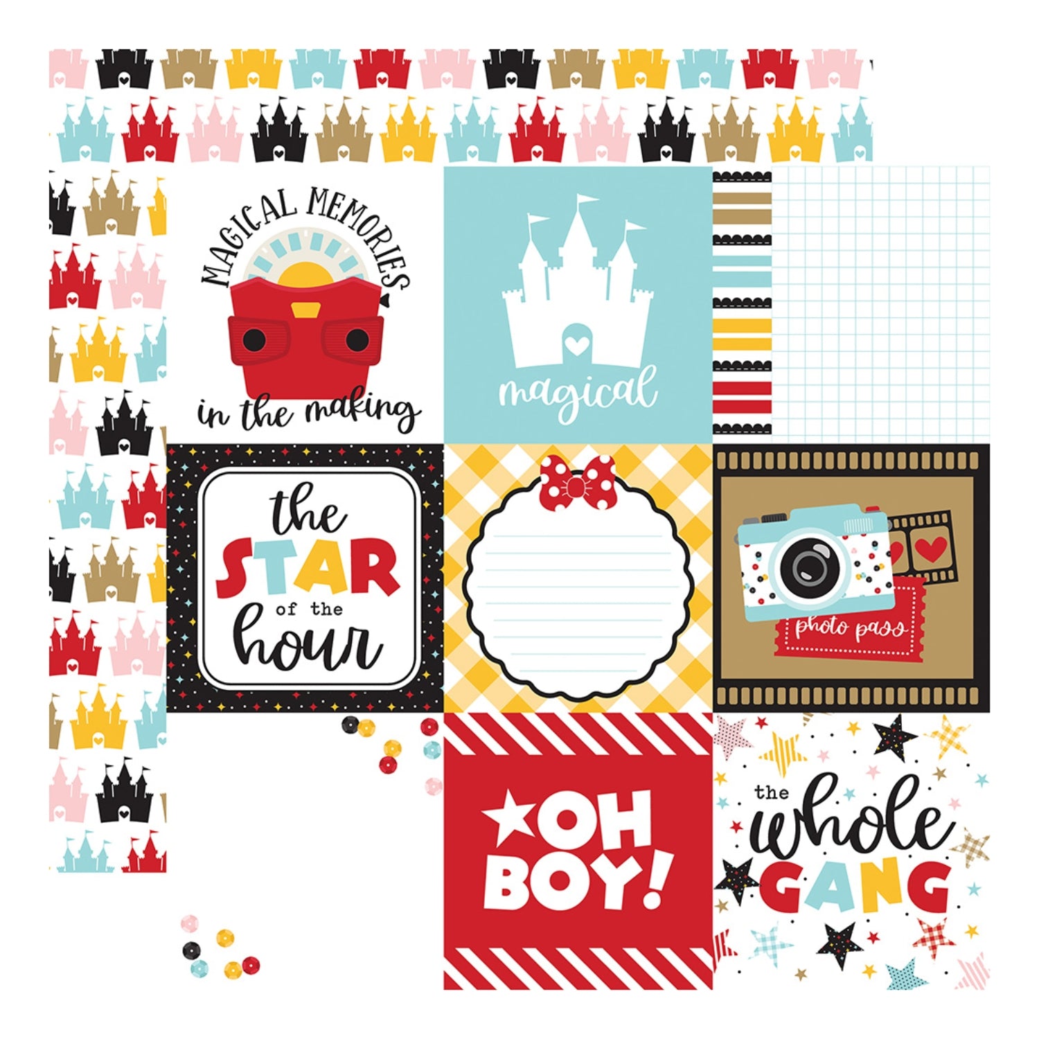 4x4 Journaling Cards Double Sided Paper / Papel Doble Cara Mickey 12" Papel, Hojas Sueltas Echo Park