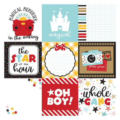 4x4 Journaling Cards Double Sided Paper / Papel Doble Cara Mickey 12" Papel, Hojas Sueltas Echo Park