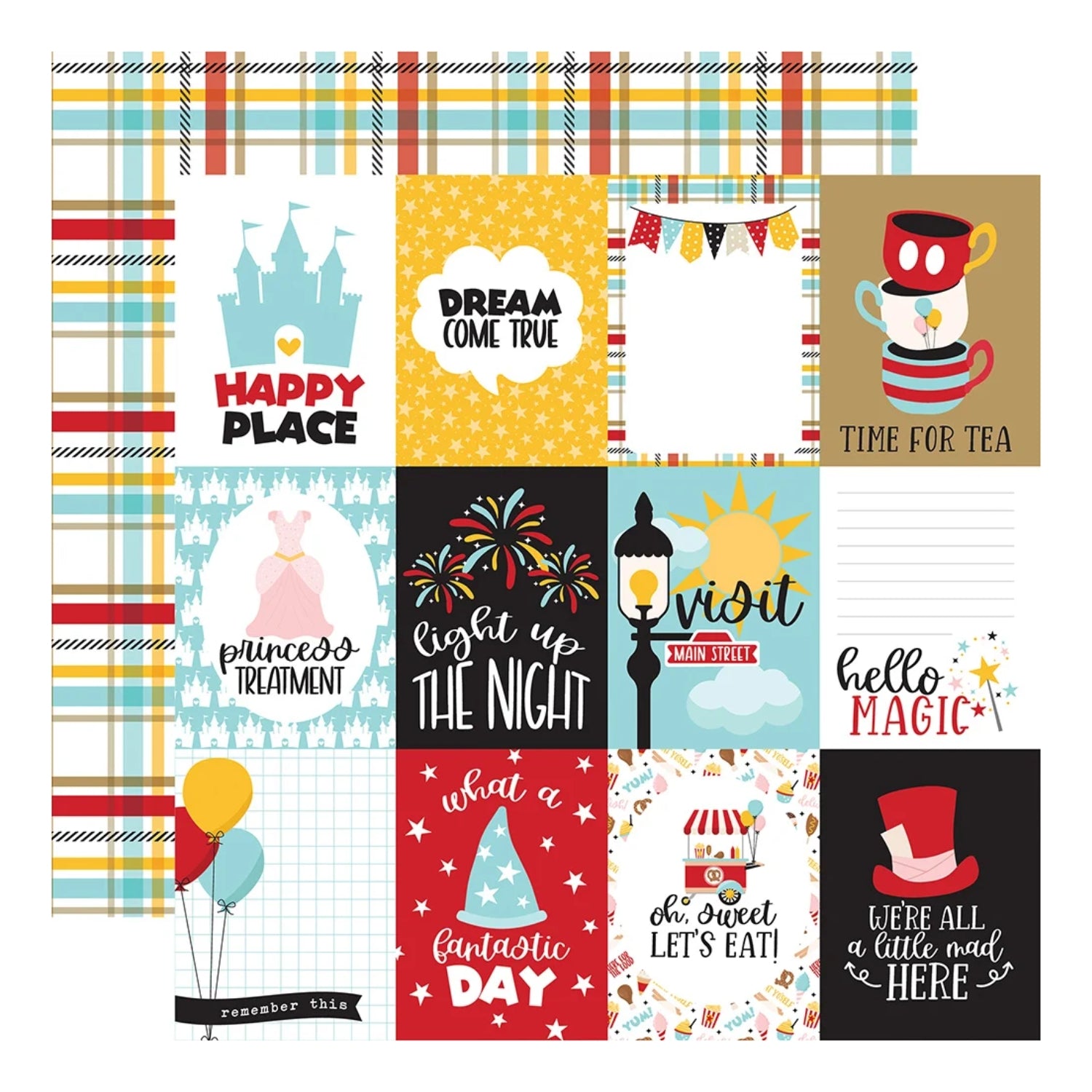 3x4 Journaling Cards Double Sided Paper / Papel Doble Cara Mickey 12" Papel, Hojas Sueltas Echo Park