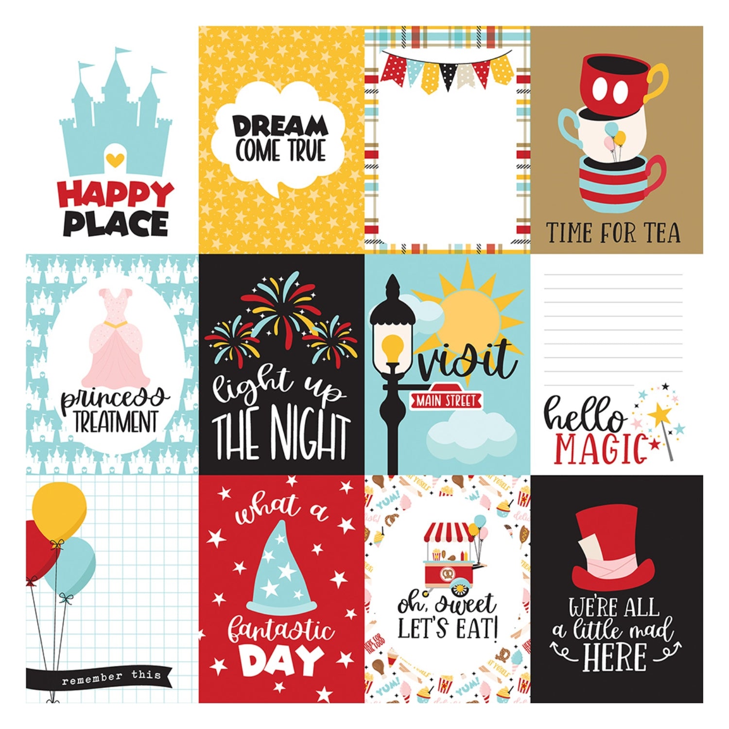 3x4 Journaling Cards Double Sided Paper / Papel Doble Cara Mickey 12" Papel, Hojas Sueltas Echo Park