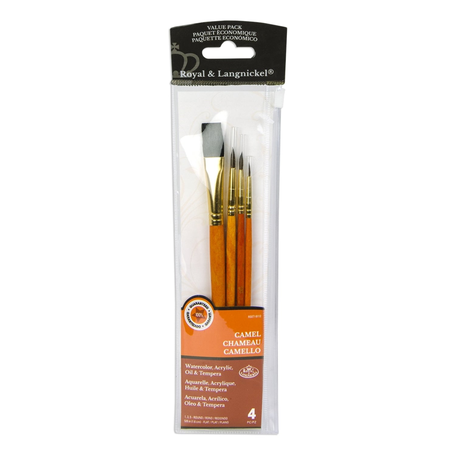 Sable Camel Value Pack Brush Set / Juego de Brochas Camello Marta 4 pc Pinceles y Brochas Royal Langnickel
