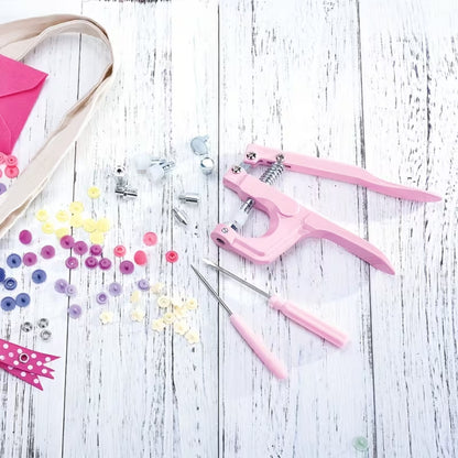 Remachadora de Botones Rosa con Botones Perforadoras Hobbees