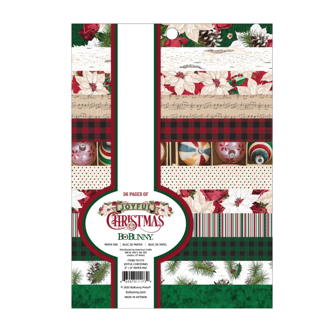 Joyful Christmas Paper Pad Stack 6x8" / Block Hojas Feliz Navidad Papel BoBunny