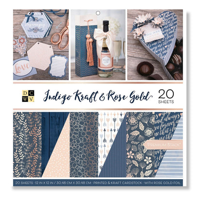 Indigo Kraft &amp; Rose Gold Paper Pad 12" / Block de Papel Indigo Papel DCWV