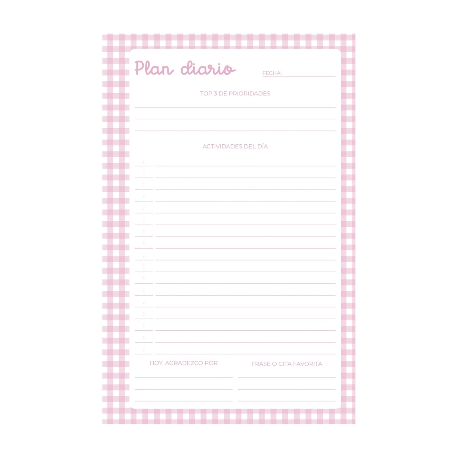 100 Hojas Interiores Media Carta Plan Diario Rosa