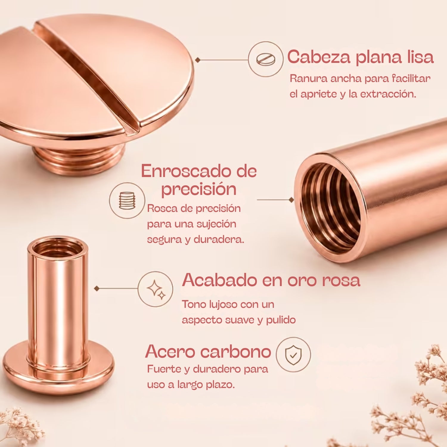 Tornillo Chicago Oro Rosa para Encuadernación 6mm