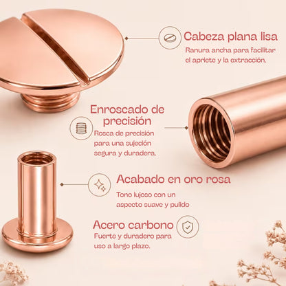 Tornillo Chicago Oro Rosa para Encuadernación 6mm