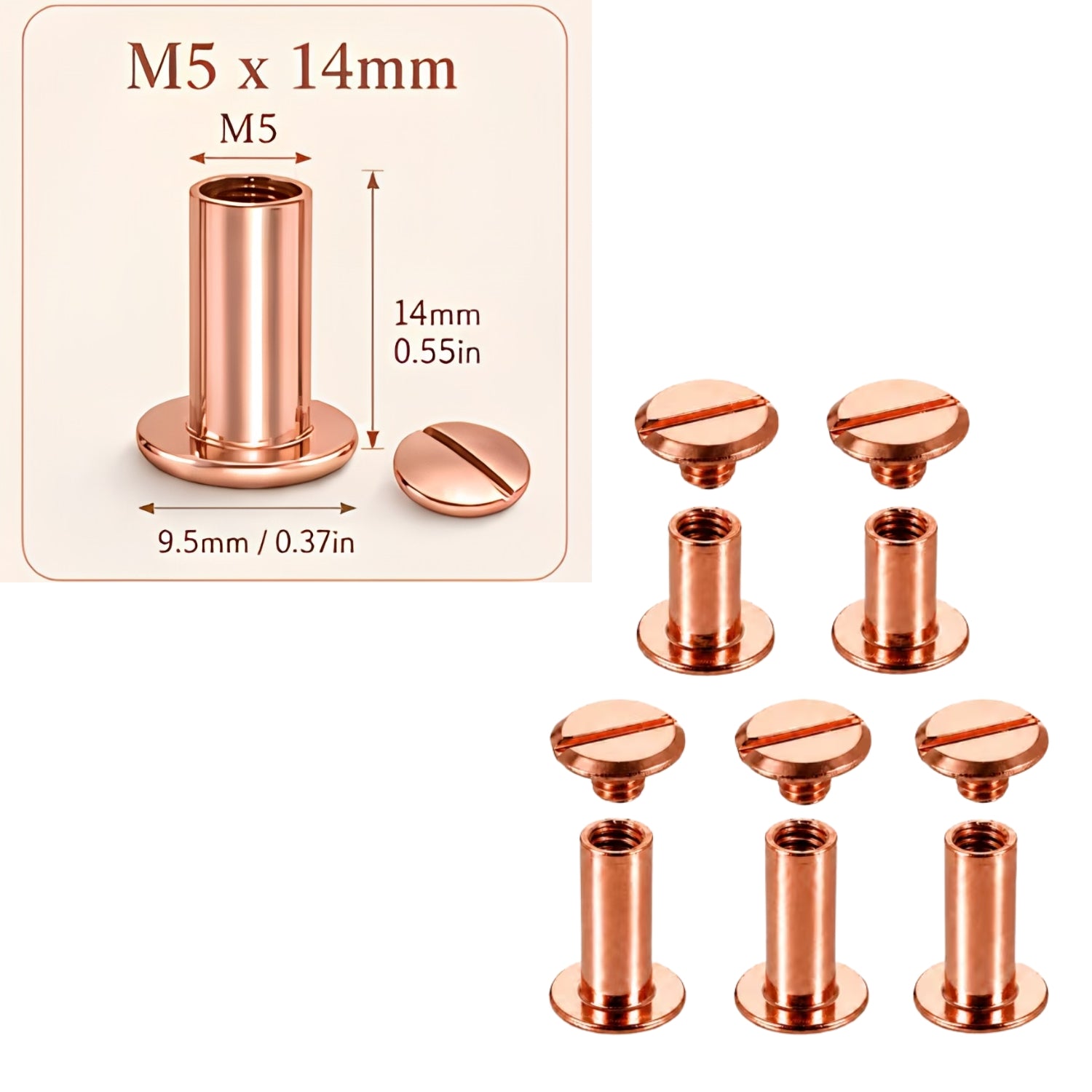 Tornillo Chicago Oro Rosa para Encuadernación 14mm