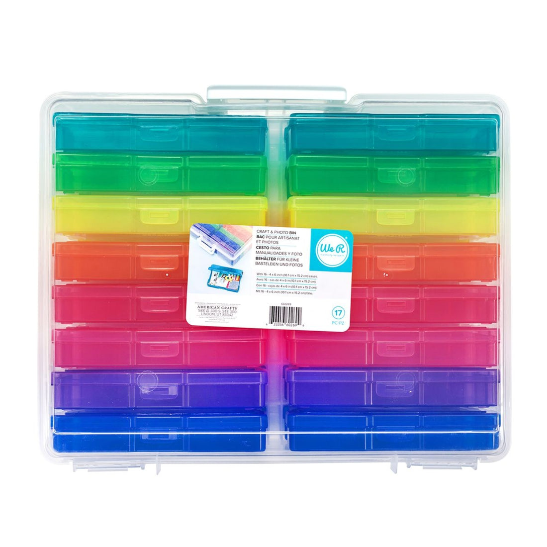 EA Translucent Plastic Storage / Organizador de Plástico con 16 Cajitas Almacenamiento y Organización We R Memory Keepers