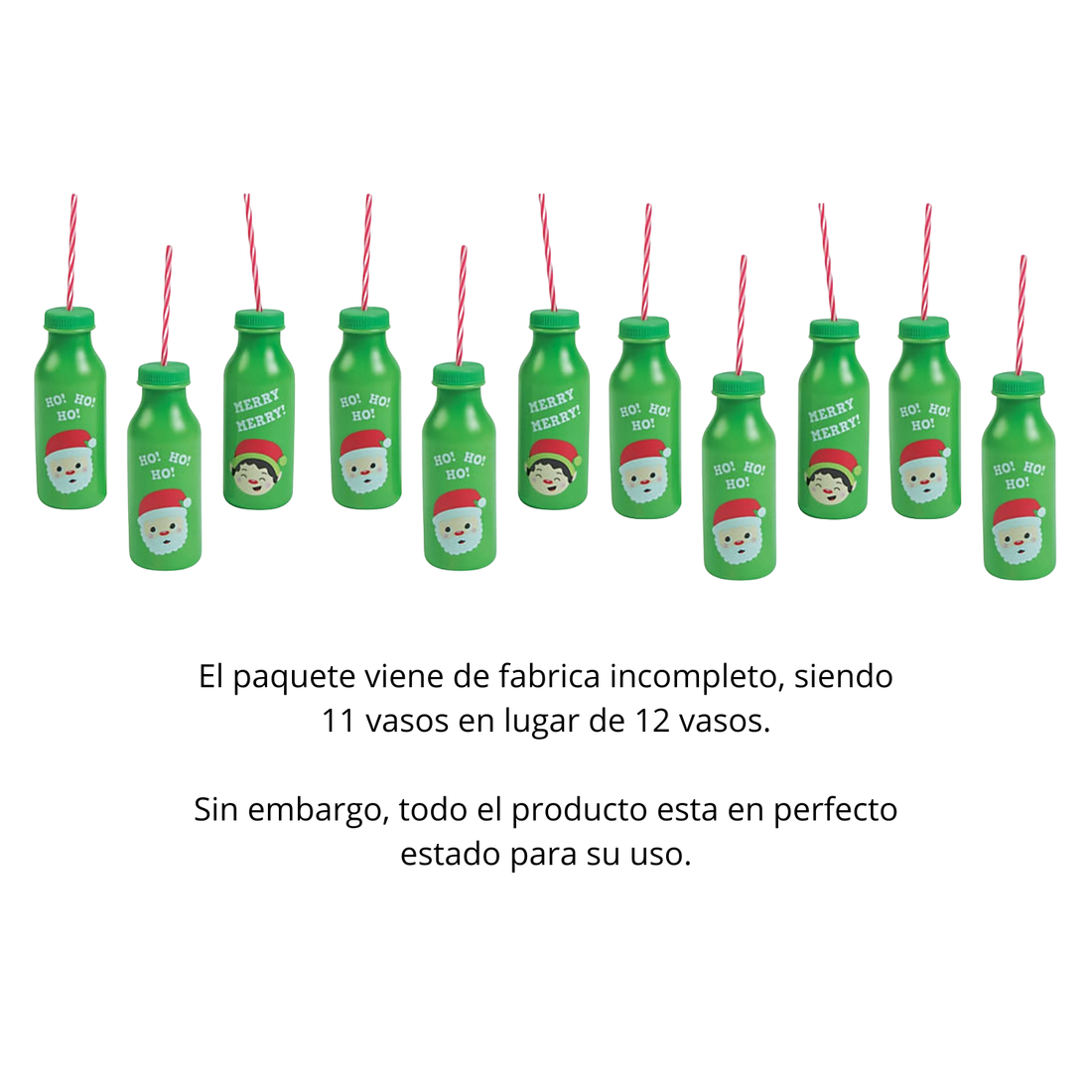 EA Christmas Bottles / Vasos Navideños con Tapa y Popote Fiestas Novelty