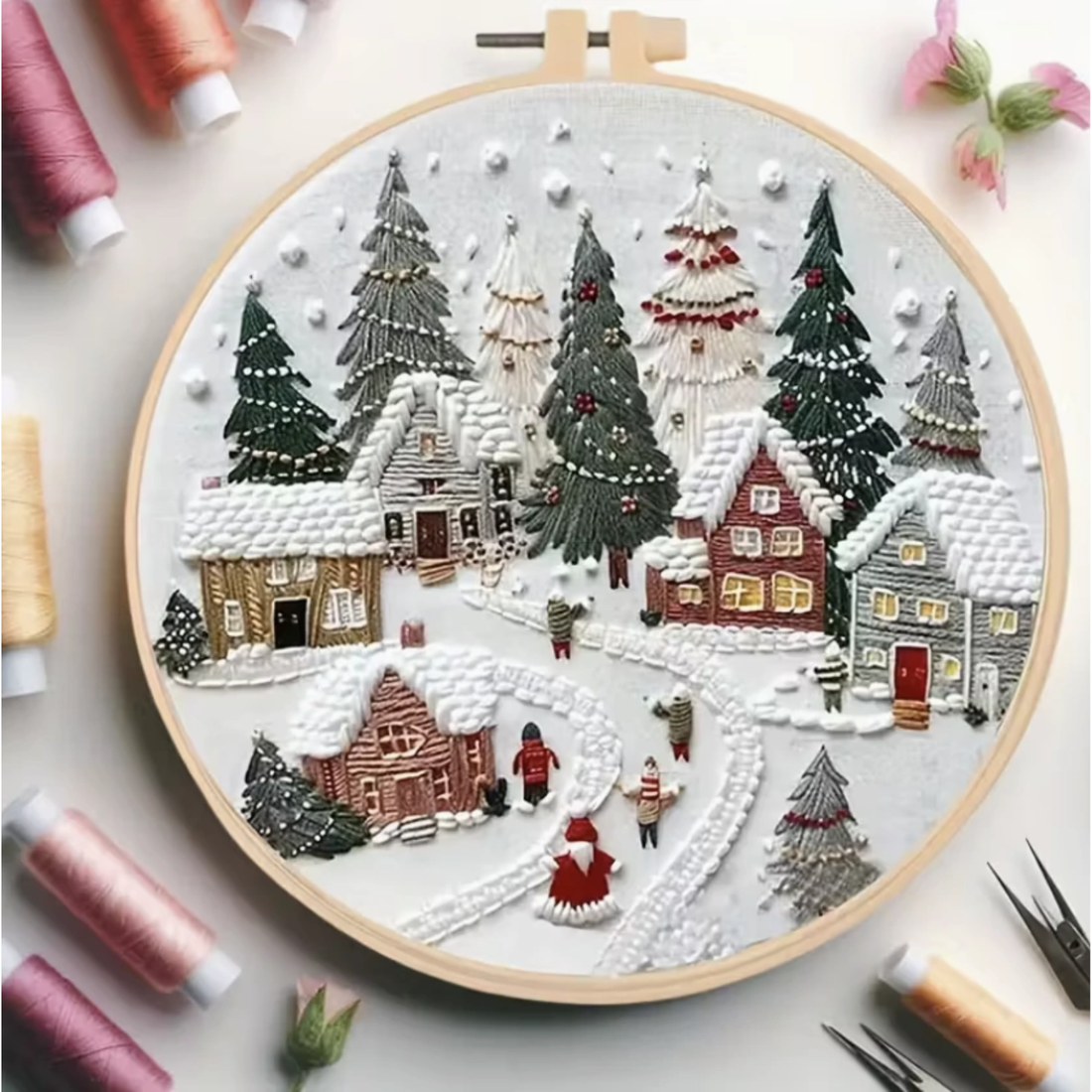 Kit Bordado Christmas Village Embroidery Kit 20cm Costura Dowdell