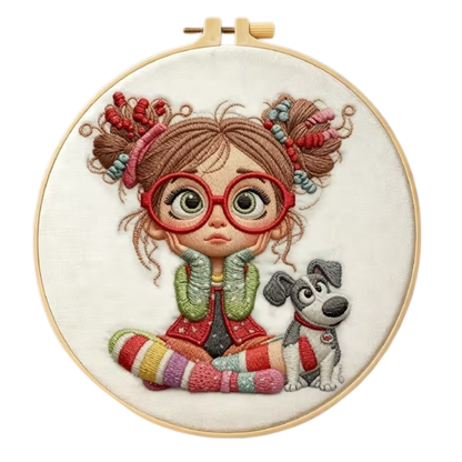 Kit Bordado Little Girl with Dog Embroidery Kit  20cm
