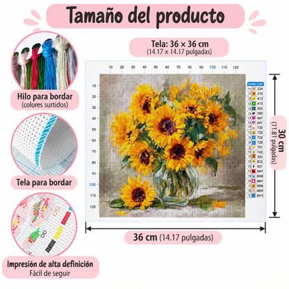 Kit Bordado Punto de Cruz Oil Painting Sunflower Cross Stitch Kit 30cm