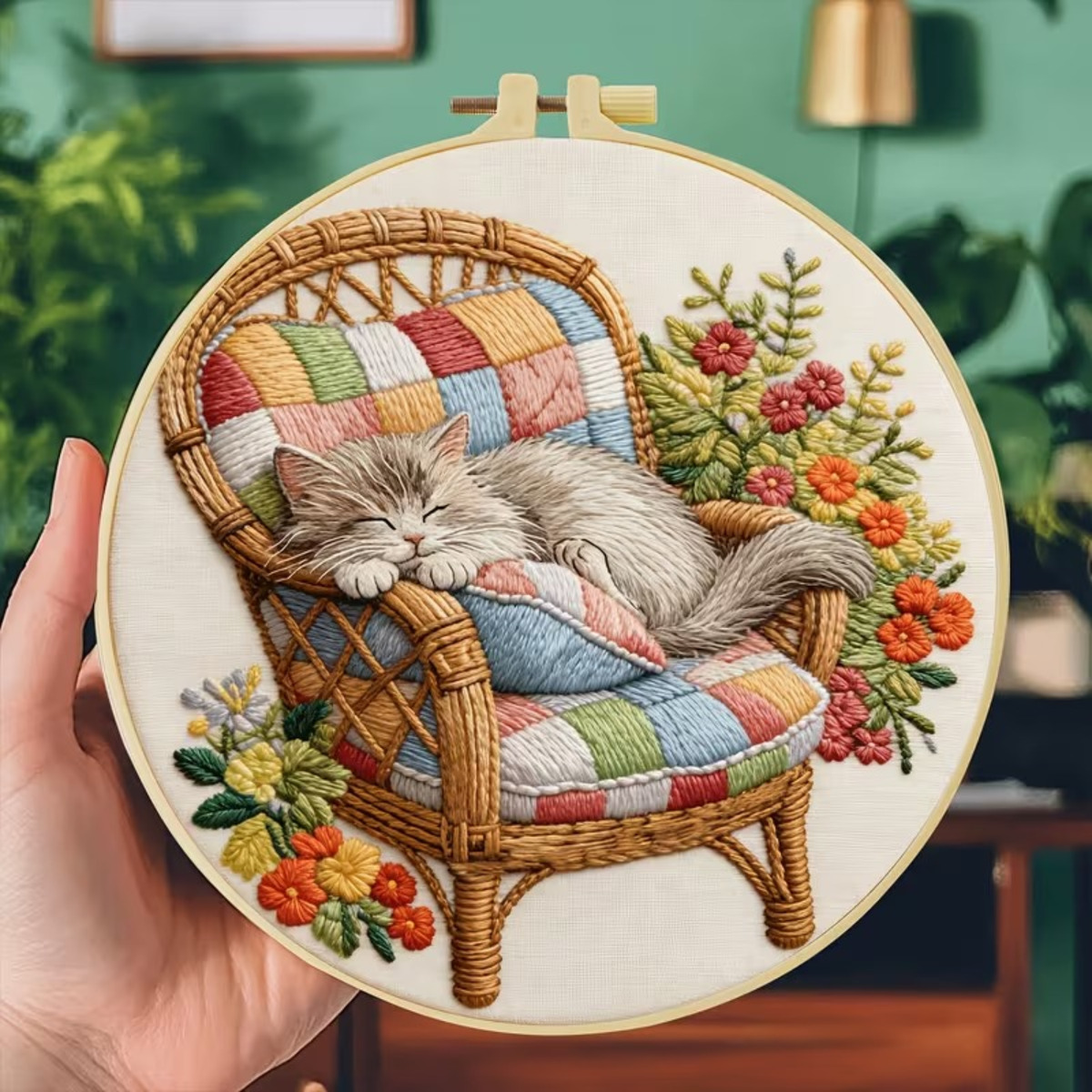 Kit Bordado Cozy Cat Embroidery Kit 20cm Costura Dowdell