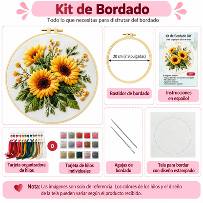 Kit Bordado Sunflowers Embroidery Kit 20cm Costura Dowdell