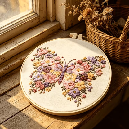 Kit Bordado Flourishing Flowers and Butterflies Embroidery Kit 20cm Costura Dowdell