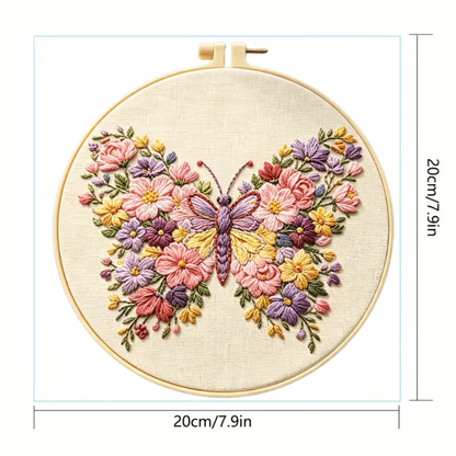 Kit Bordado Flourishing Flowers and Butterflies Embroidery Kit 20cm Costura Dowdell