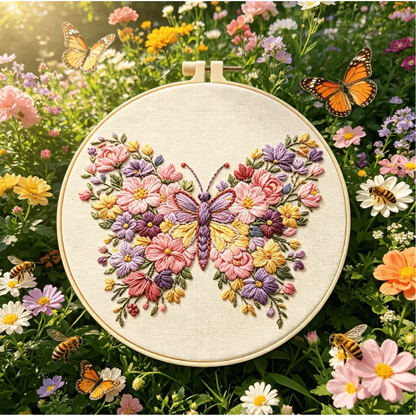 Kit Bordado Flourishing Flowers and Butterflies Embroidery Kit 20cm Costura Dowdell