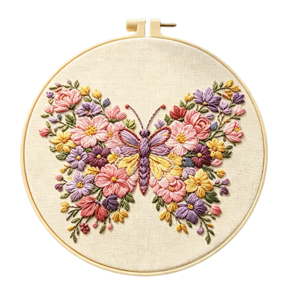 Kit Bordado Flourishing Flowers and Butterflies Embroidery Kit 20cm Costura Dowdell