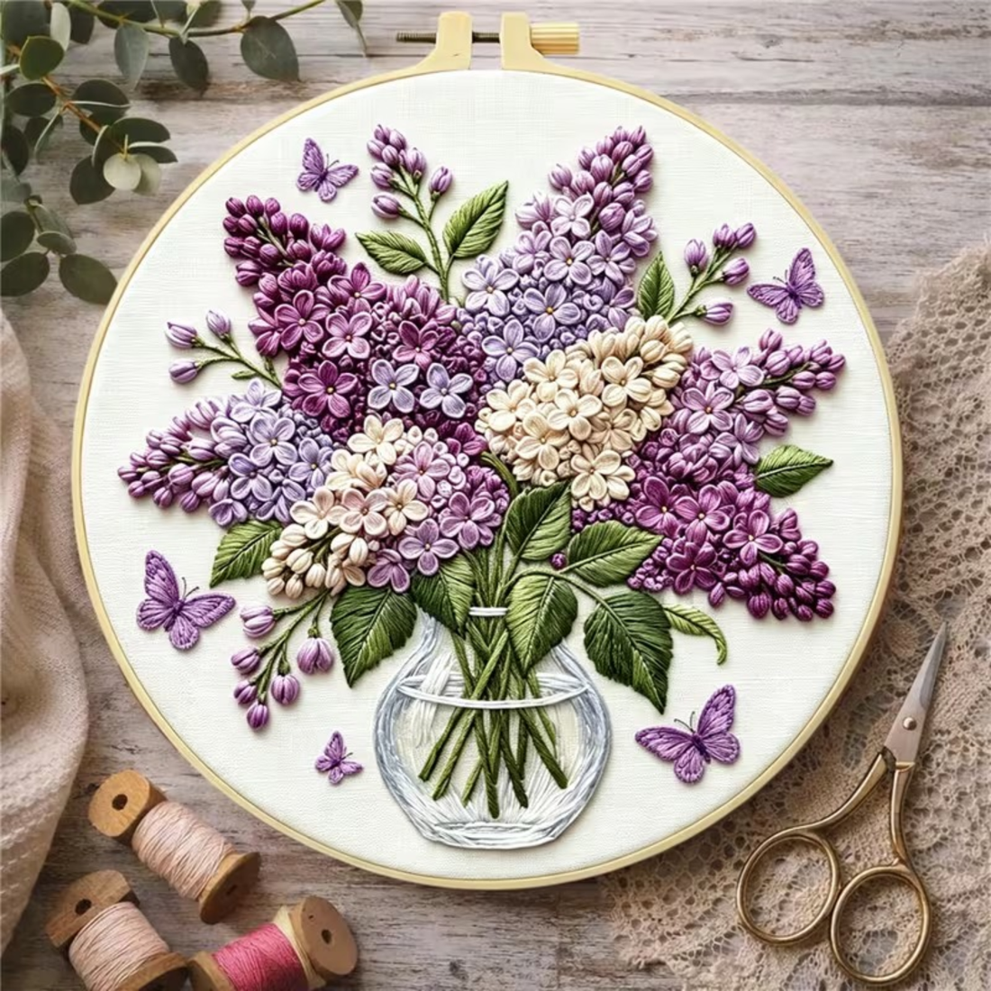 Kit Bordado Blooming Lilacs Embroidery Kit 20cm Costura Dowdell