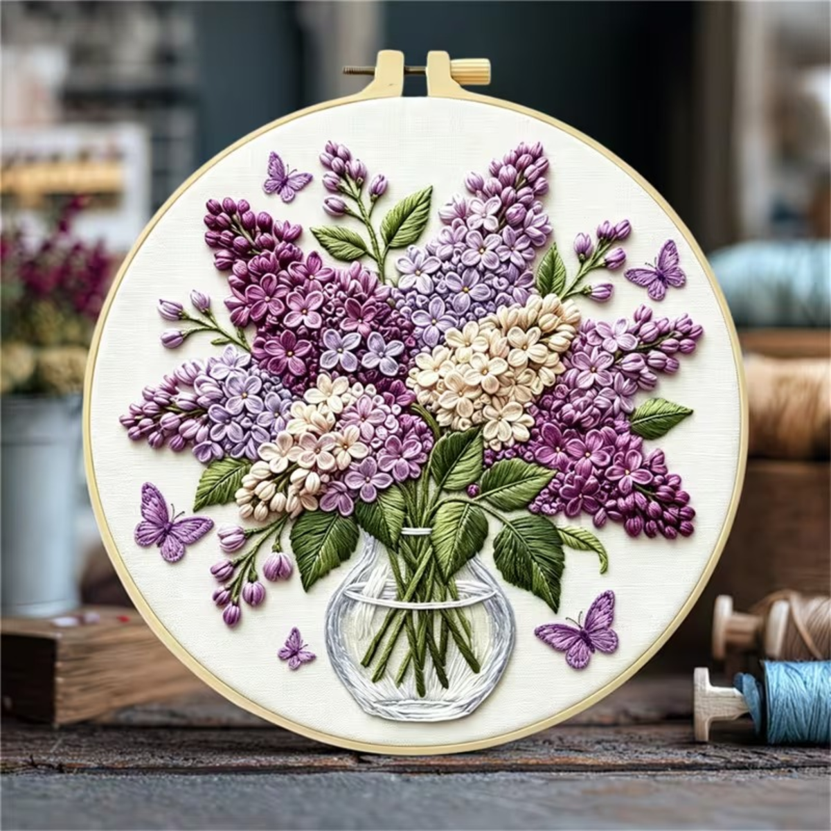 Kit Bordado Blooming Lilacs Embroidery Kit 20cm Costura Dowdell