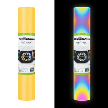 Rainbow Yellow Reflective Adhesive Vinyl / Vinil Amarillo Arcoíris Reflectante Viniles Teckwrap
