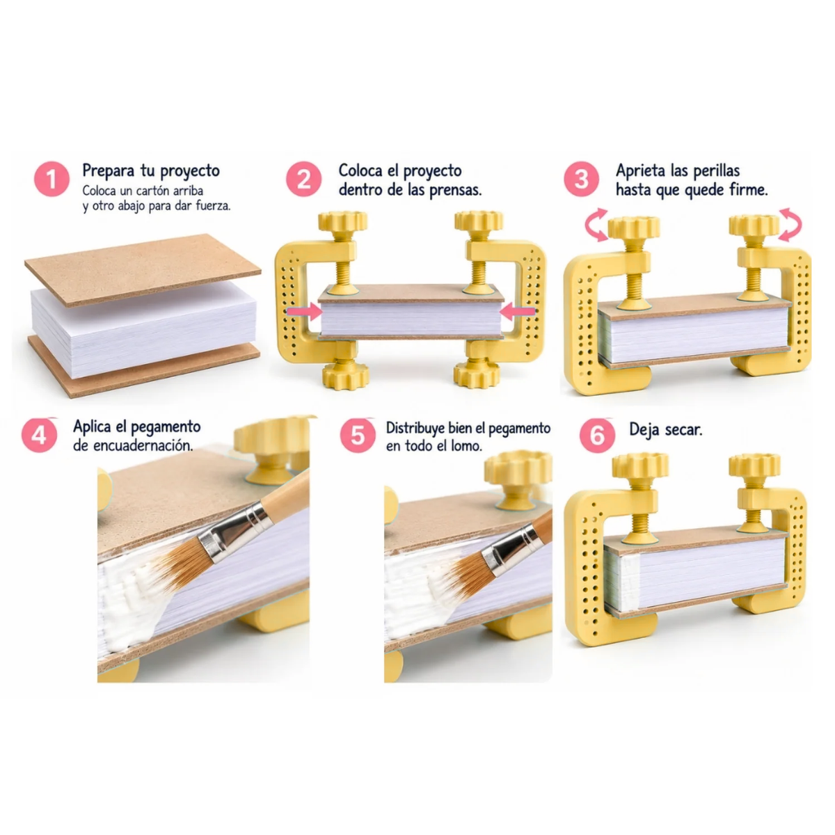 Set de 2 Mini Prensas Amarillo para Encuadernación Encuadernacion Hobbees