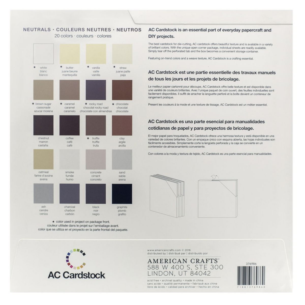 Neutrals Variety Cardstock 12" / Hojas de Cartulina de Colores Neutro hojas American Crafts