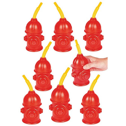 Fire Hydrant Cups w Straws / 8 Vasos de Hidrantes con Popote Fiestas Novelty