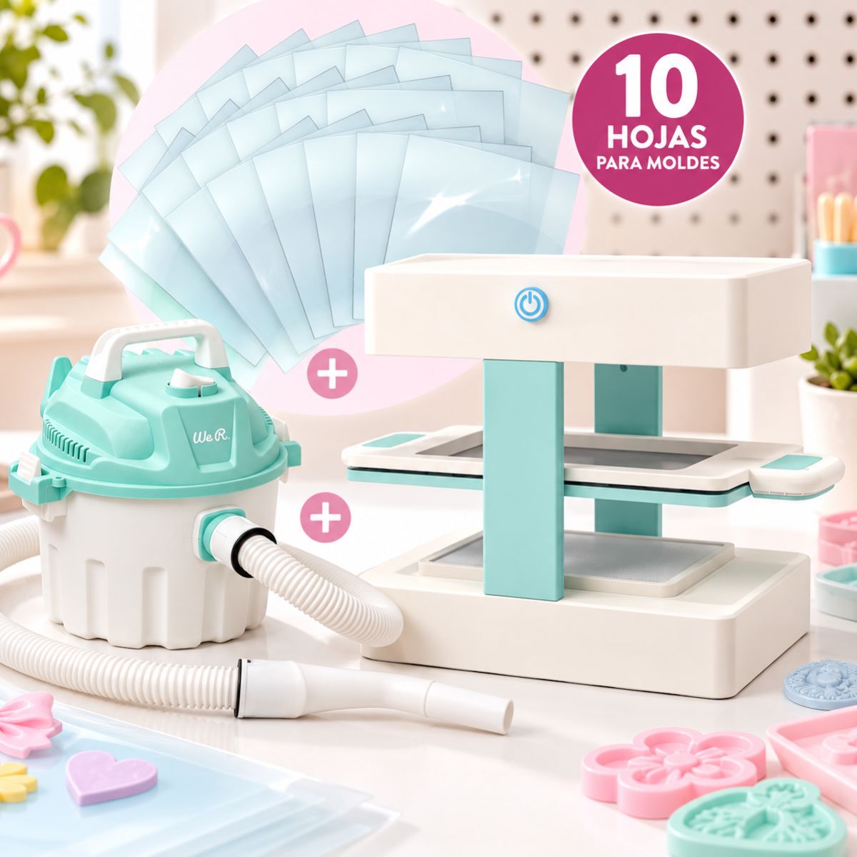 Mold Press Máquina para Crear Moldes + Aspiradora + 10 Láminas para Termoformado para Hacer Moldes