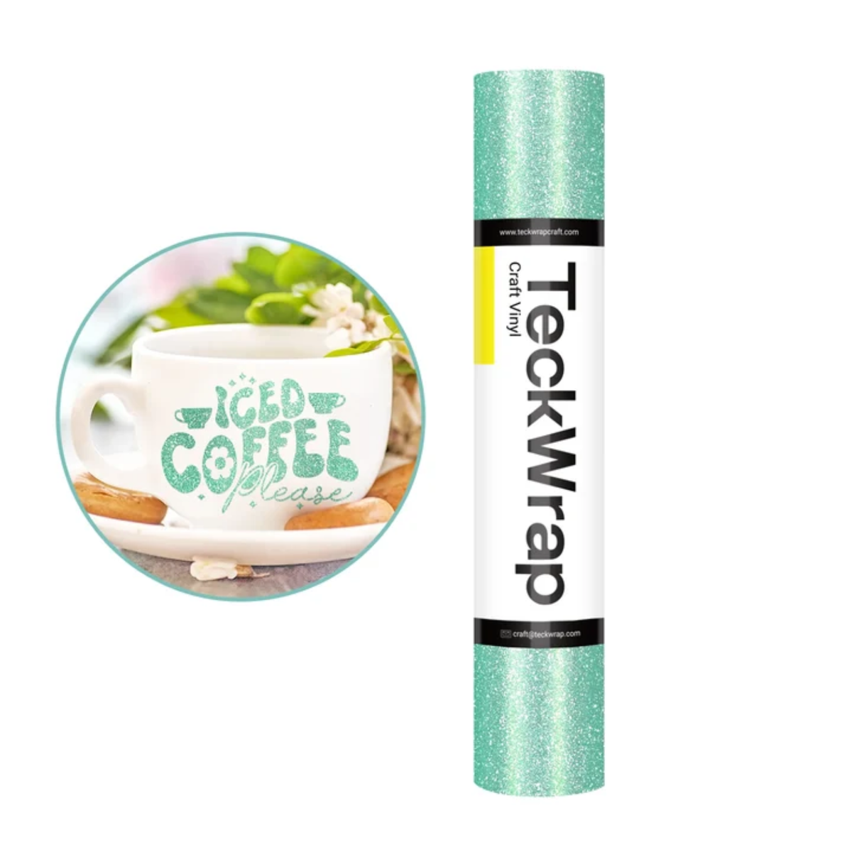 Mint Green Burst Glitter Adhesive Vinyl / Vinil Adhesivo con Diamantina Verde Menta Viniles Teckwrap