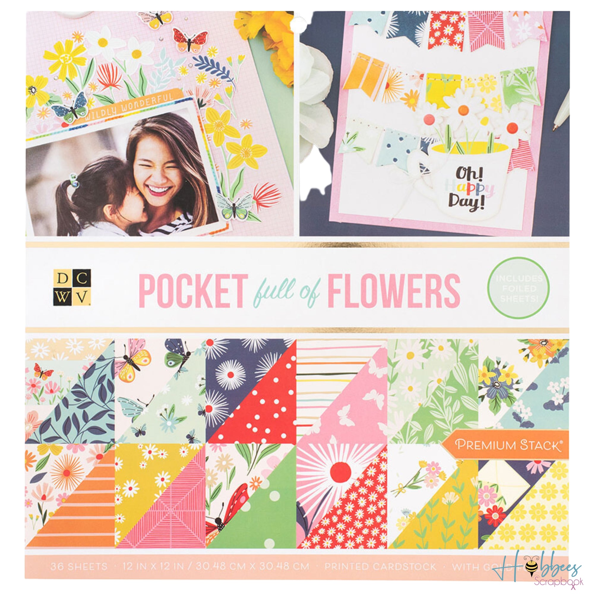 Pocket Full of Flowers Cardstock / Block de Cartulina Doble Cara Flores Con Foil 12" Papel DCWV