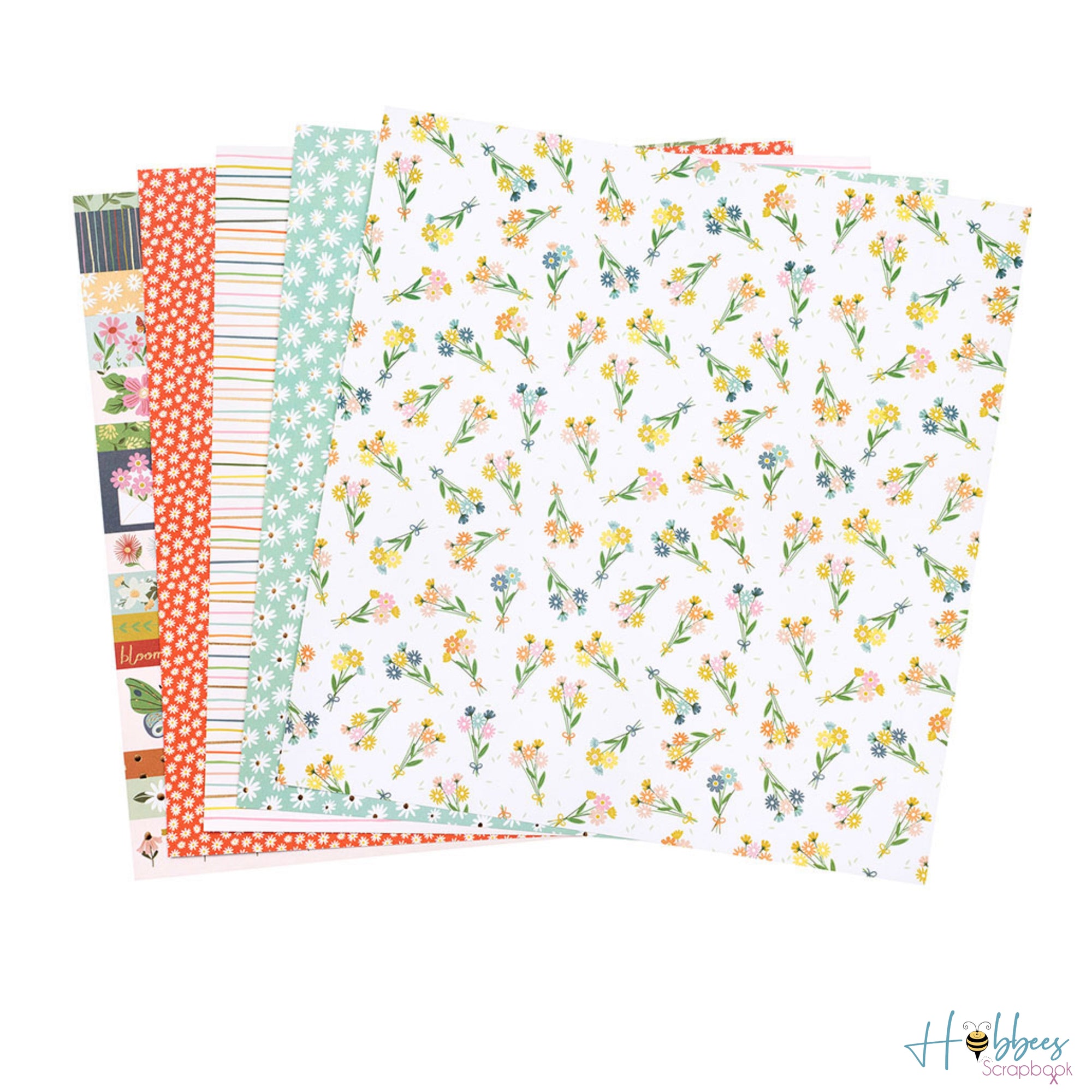 Pocket Full of Flowers Cardstock / Block de Cartulina Doble Cara Flores Con Foil 12" Papel DCWV