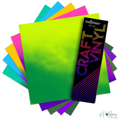 Neon Cold Color Changing Vinyl Sheets Pack / 5 Hojas De Vinil Cambian De Color Frío De Neón Descontinuado Teckwrap