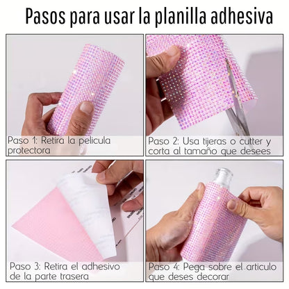 Hoja de Cristales Autoadhesiva Color Rosa Adornos / Embellishments Hobbees