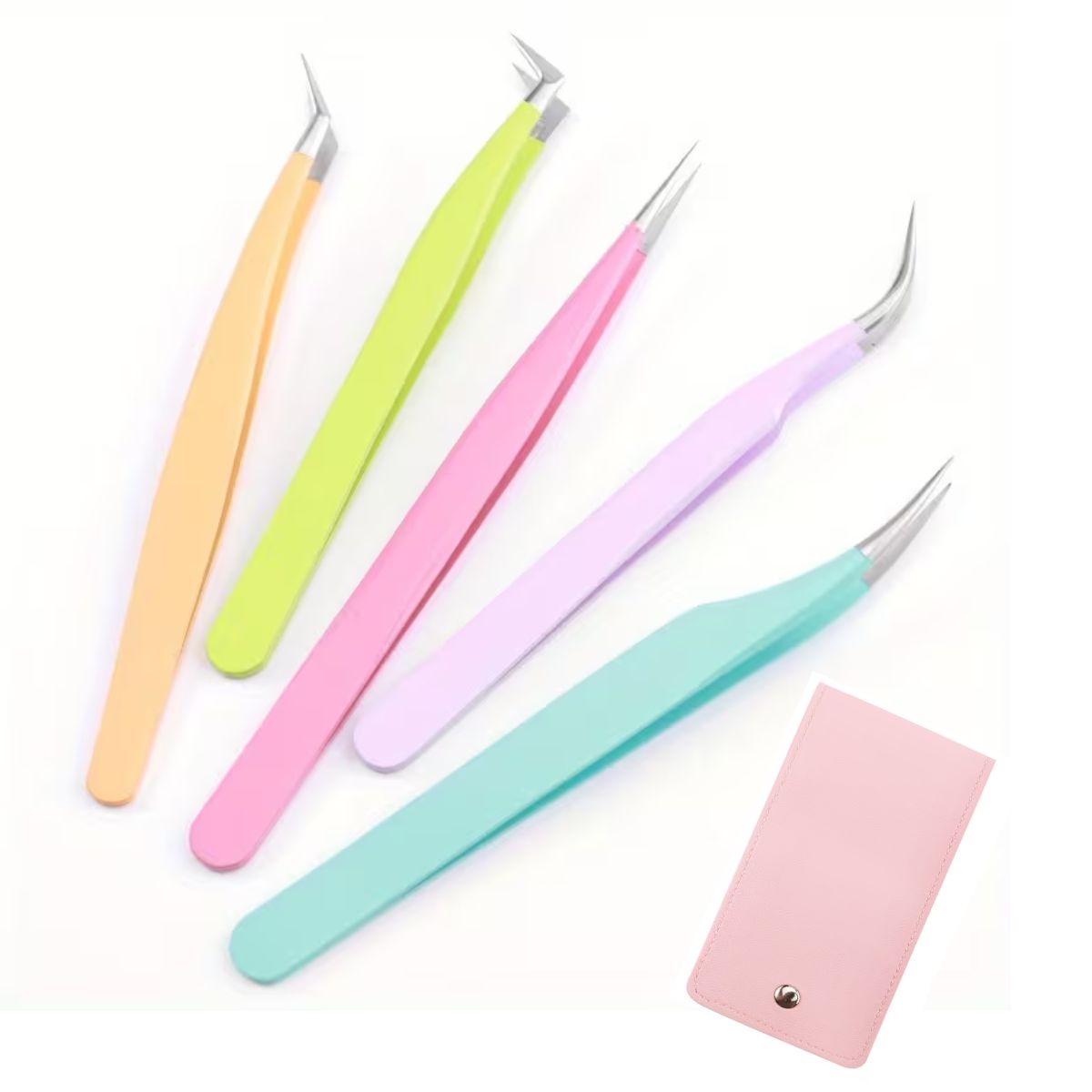 5 Pinzas de Precisión en Acero Inoxidable de Colores con Estuche Herramientas Hobbees