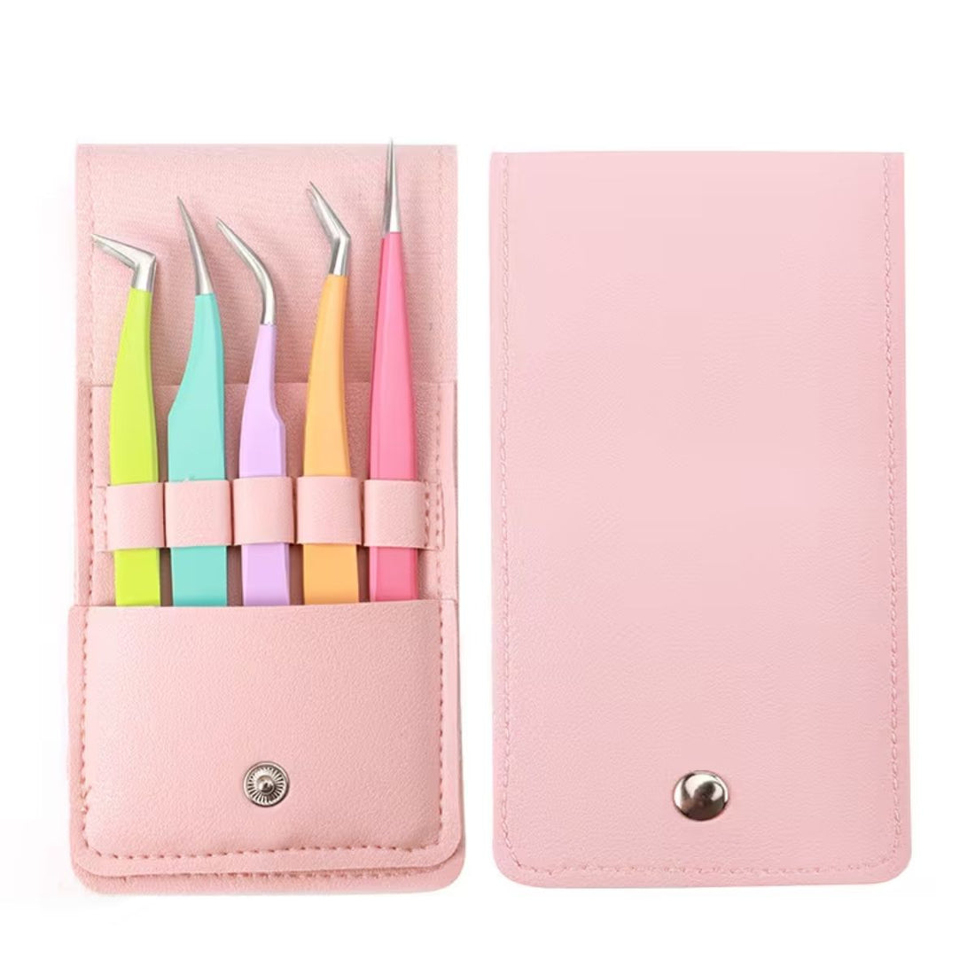 5 Pinzas de Precisión en Acero Inoxidable de Colores con Estuche Herramientas Hobbees