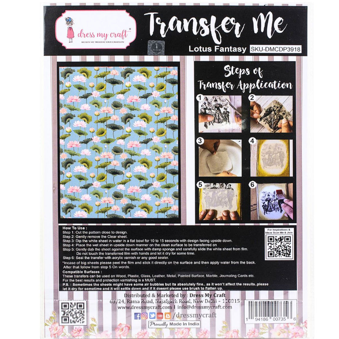 Lotus Fantasy Transfer Me Sheet A4 / Hoja de Transferencia Fantasía de Loto Servilletas de Papel para Decoupage Dress My Craft
