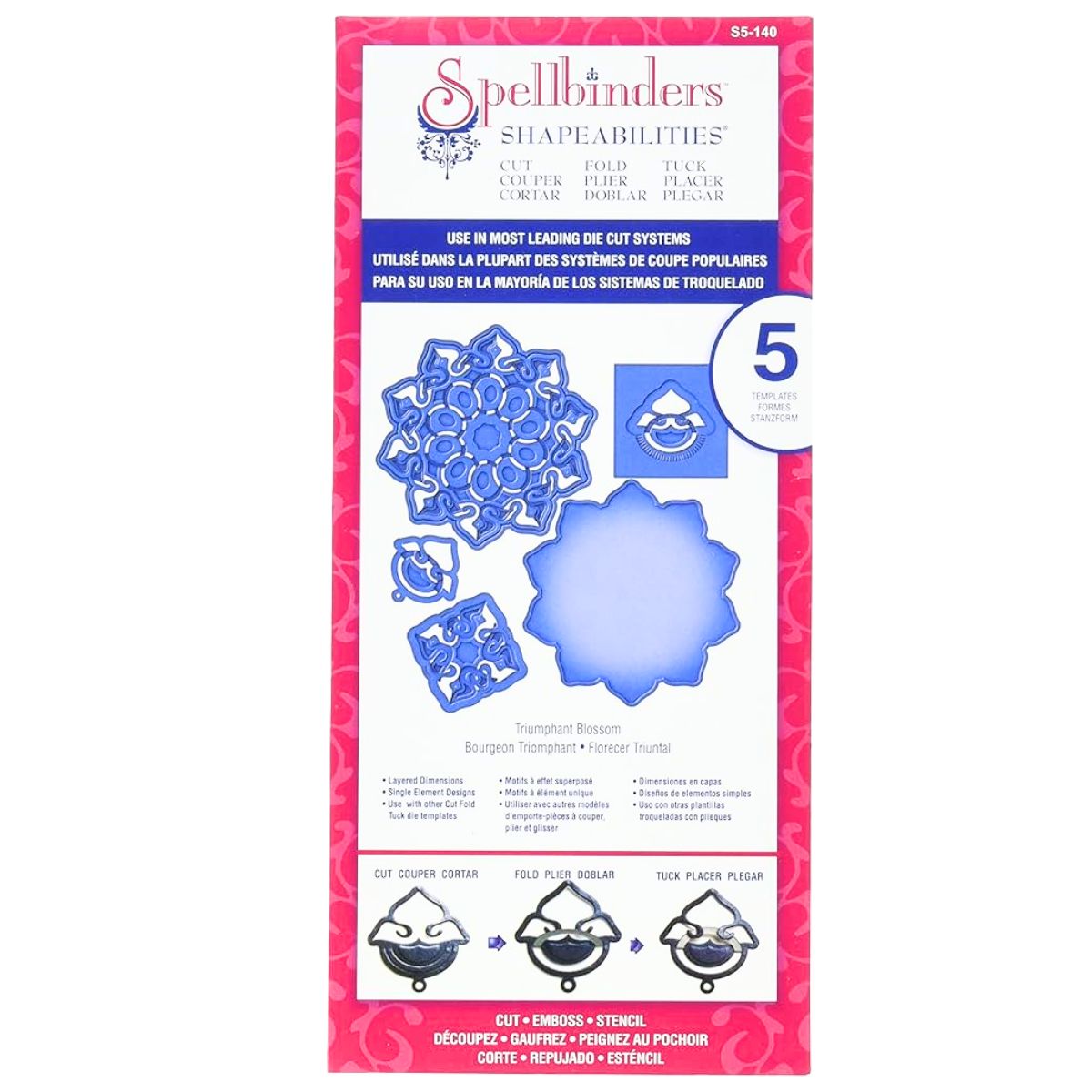 Shapeabilities Cut, Fold &amp; Tuck Dies Triumphant Blossom / Suaje de Corte de Flor 3D Dados de Corte / Suajes / Troqueles Spellbinders